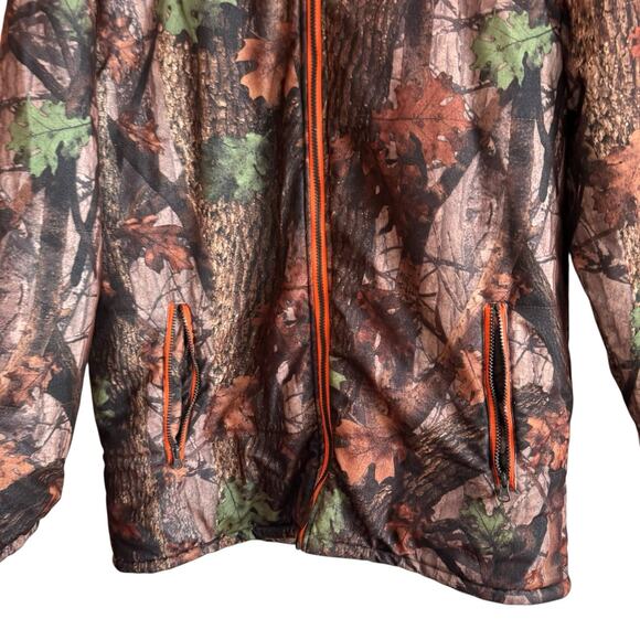 Totes Puffer Jacket 2XL Blaze Orange Camouflage with Leaves Zip Up Coat - Picture 4 of 6